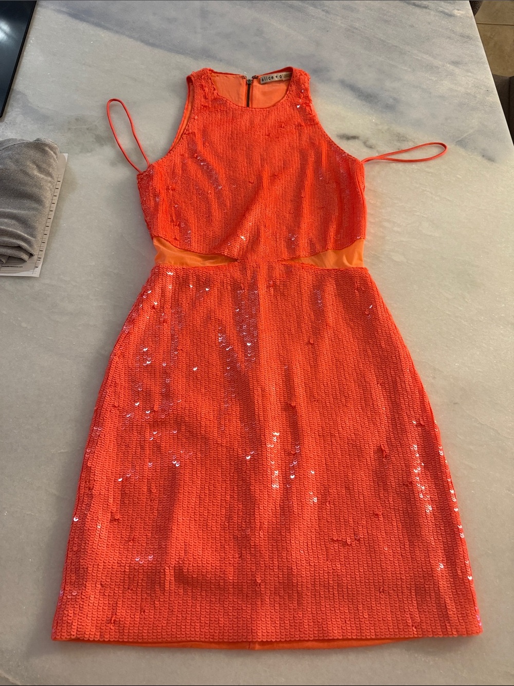 Alice + Olivia Neon Orange Sequin Mini Dress - Picture 9 of 10